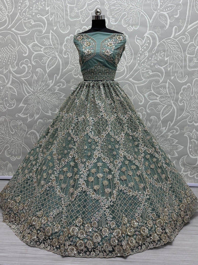 Wonderful Blue Zircon Work Net Bridesmaid Lehenga Choli With Dupatta - Ethnic Plus In